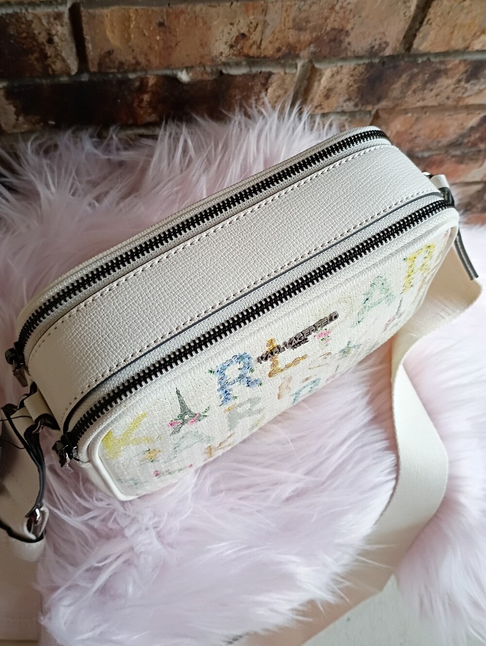 NEW Karl Lagerfeld Paris White Sequin Logo Floral Maybelle Crossbody Bag - Picture 11 of 16